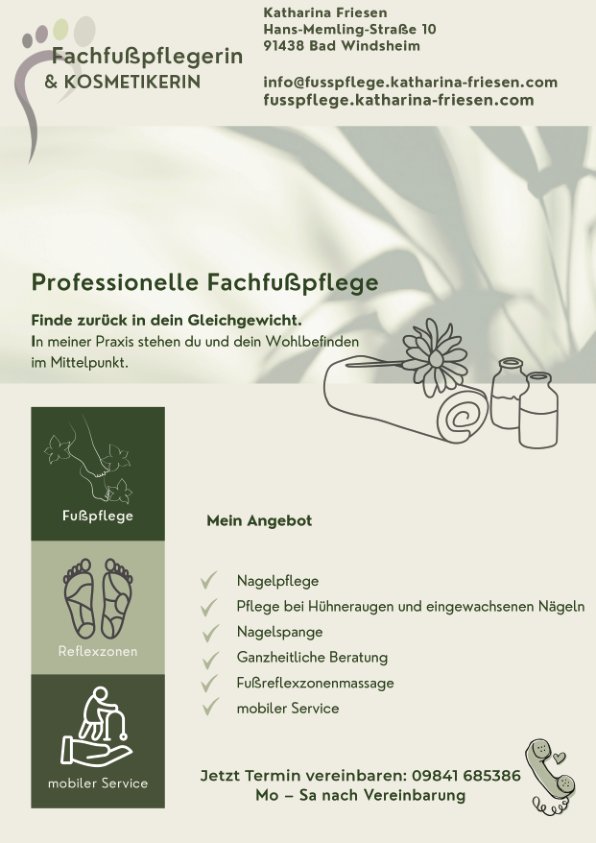 Vorschau des Flyers: Professionelle Fachfußpflege – Katharina Friesen, Bad Windsheim (öffnet das PDF)